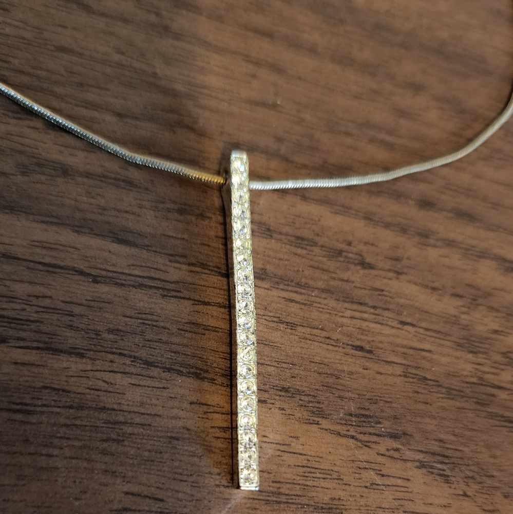 Free w/ purchase Silver Bar Necklace with Crystals